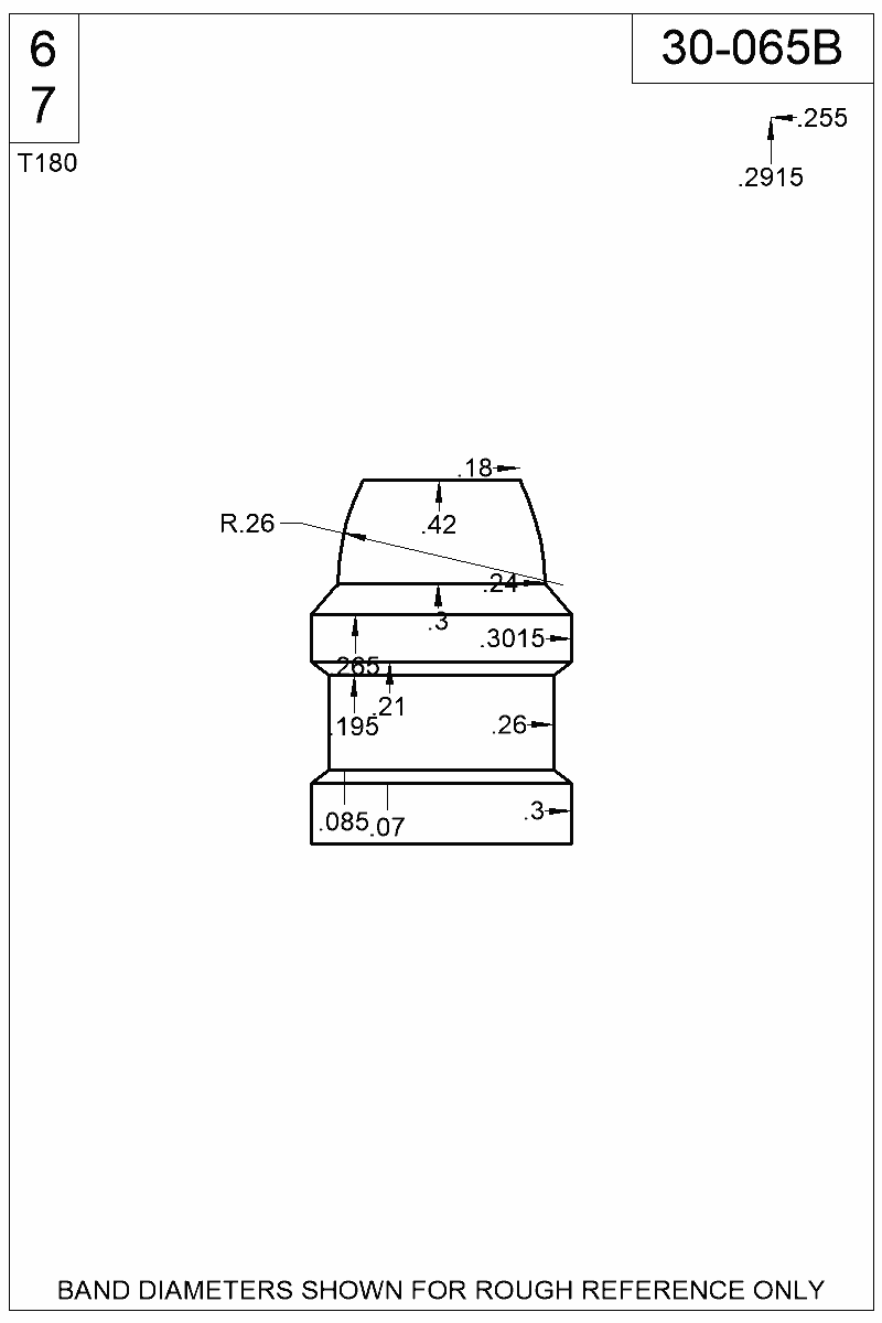 Dimensioned view of bullet 30-065B