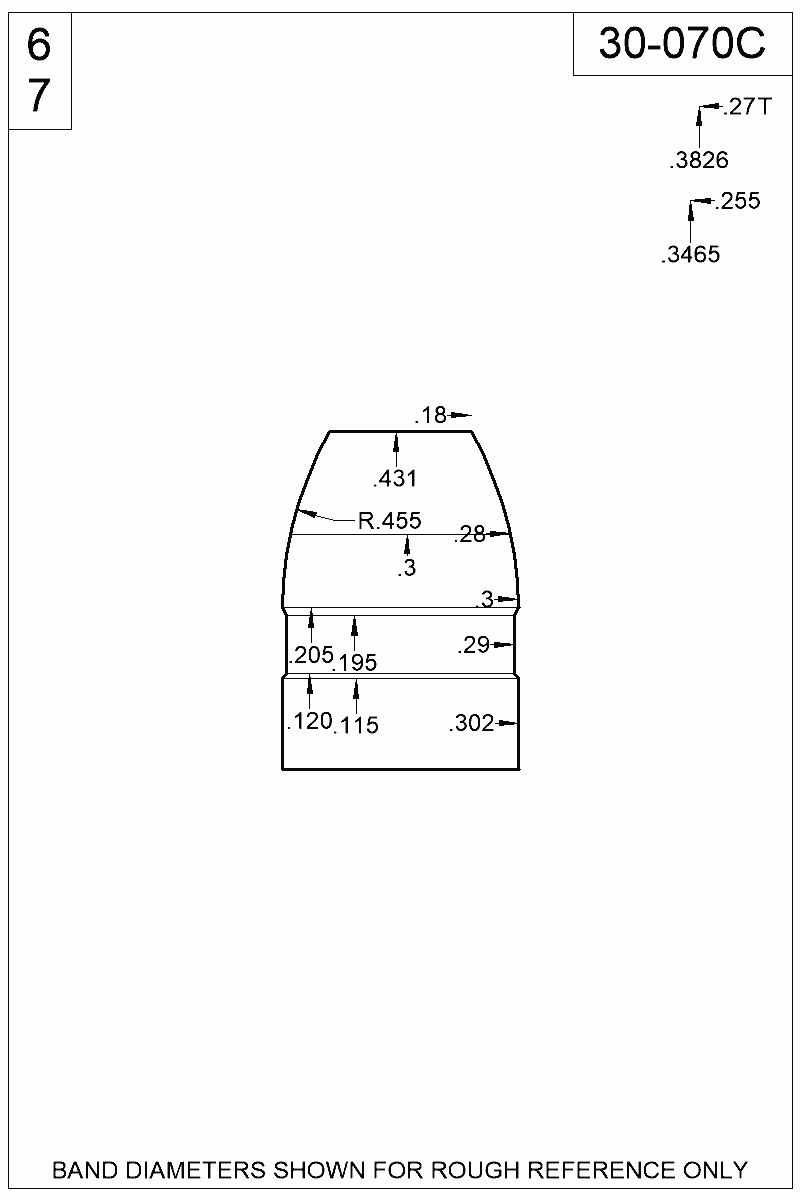 Dimensioned view of bullet 30-070C