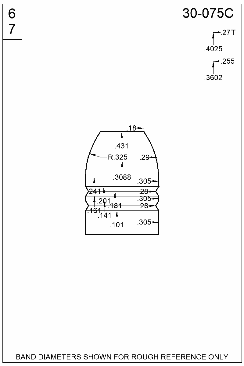 Dimensioned view of bullet 30-075C