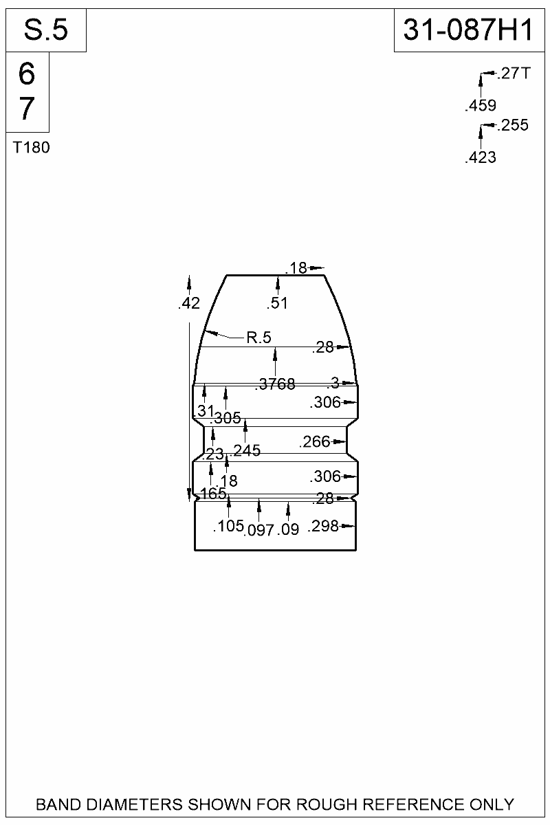 Dimensioned view of bullet 31-087H1