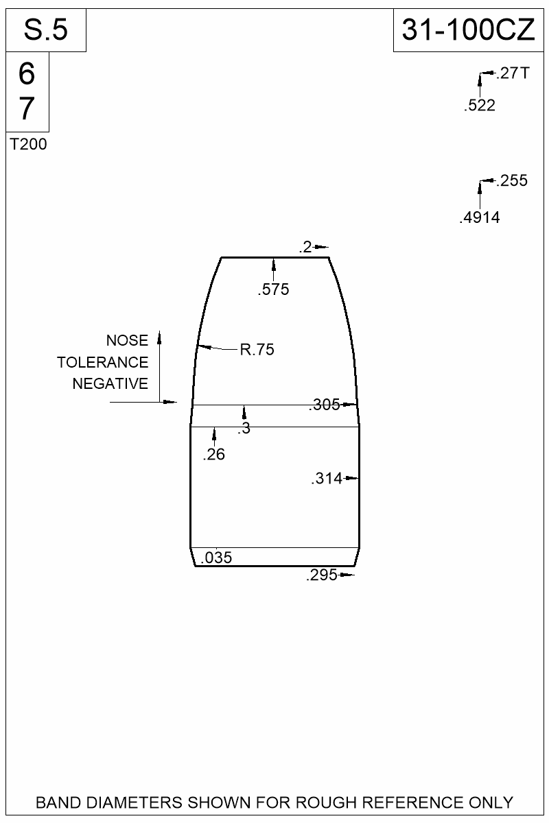 Dimensioned view of bullet 31-100CZ