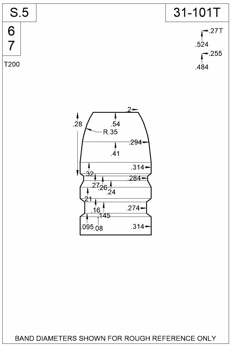 Dimensioned view of bullet 31-101T
