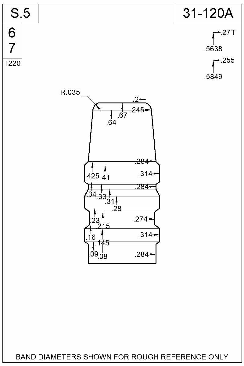 Dimensioned view of bullet 31-120A