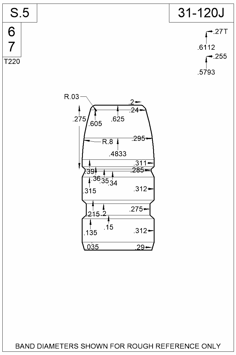 Dimensioned view of bullet 31-120J