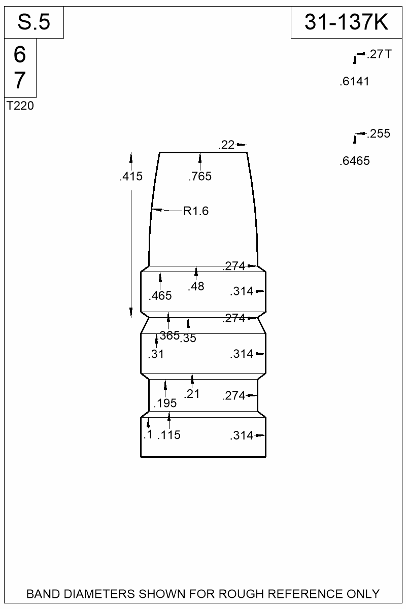Dimensioned view of bullet 31-137K
