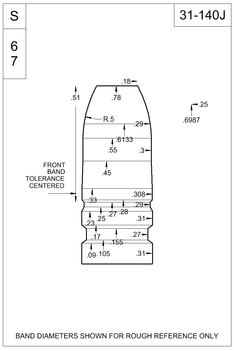 Dimensioned view of bullet 31-140J