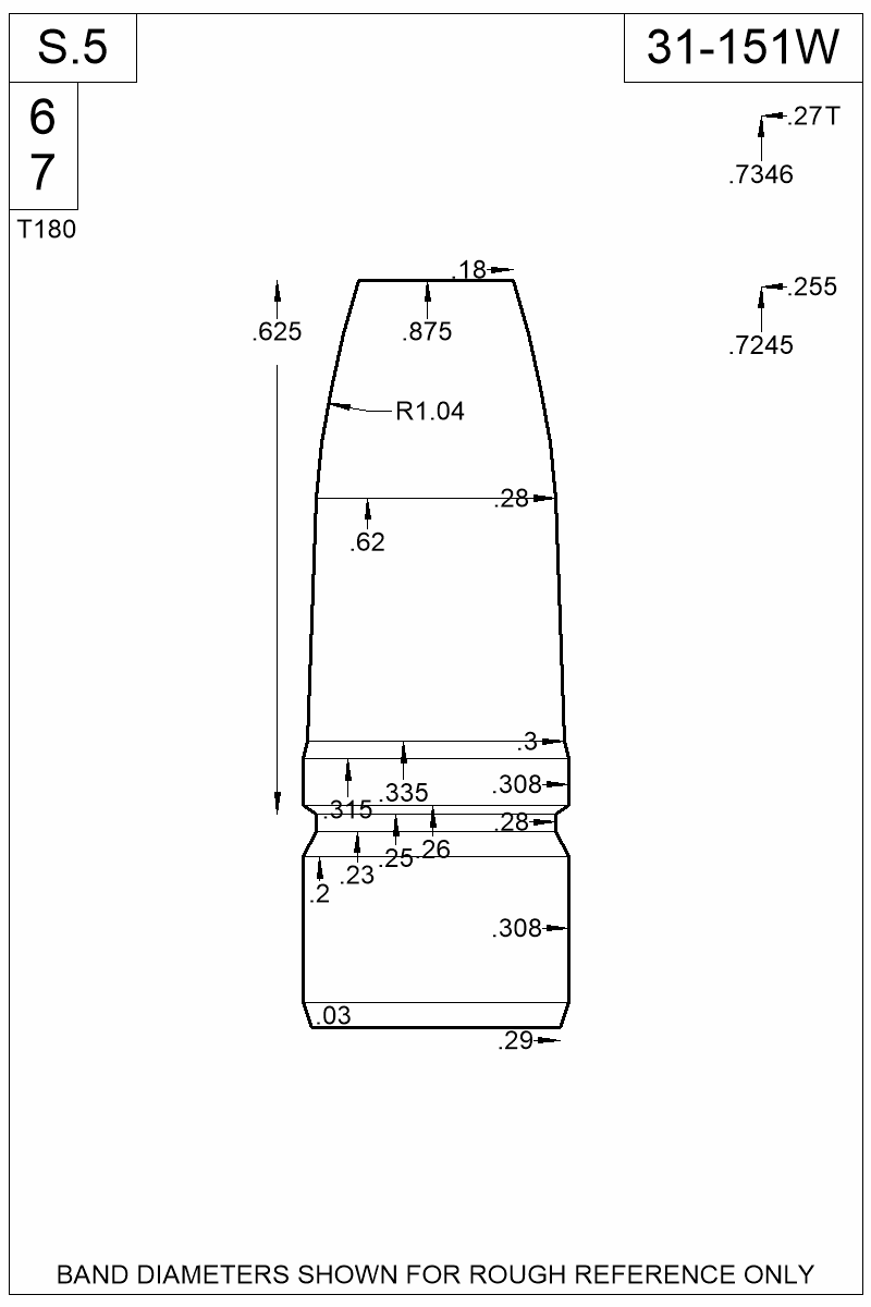 Dimensioned view of bullet 31-151W