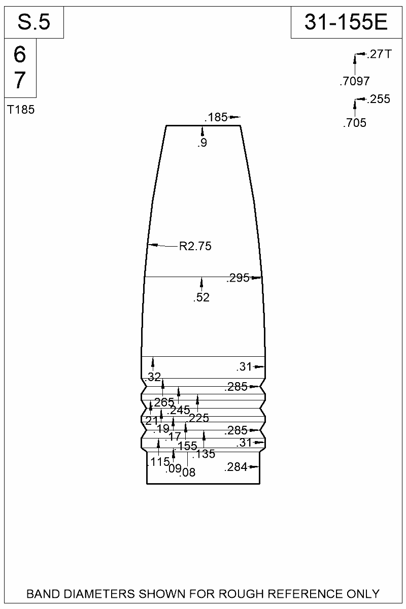 Dimensioned view of bullet 31-155E