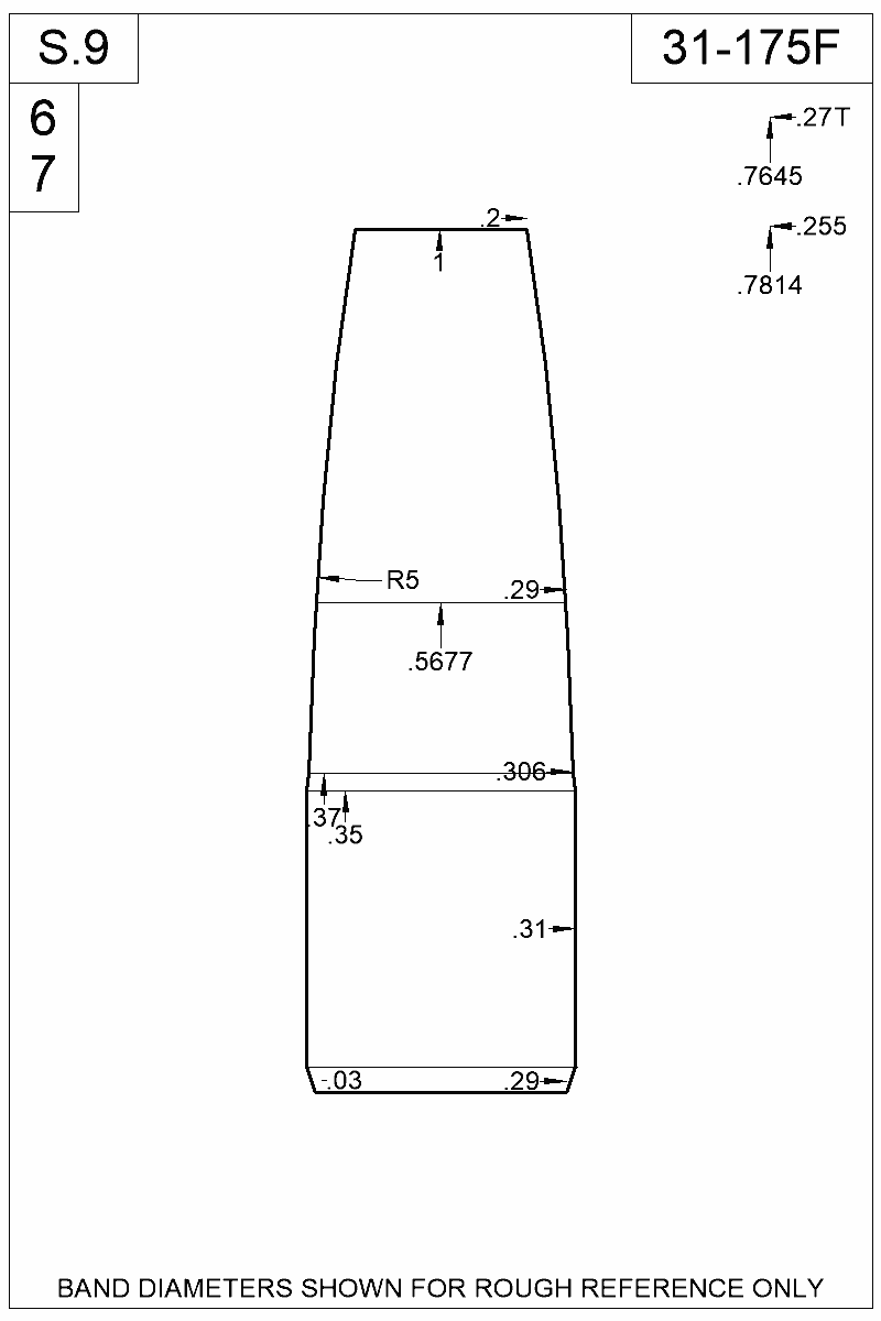 Dimensioned view of bullet 31-175F