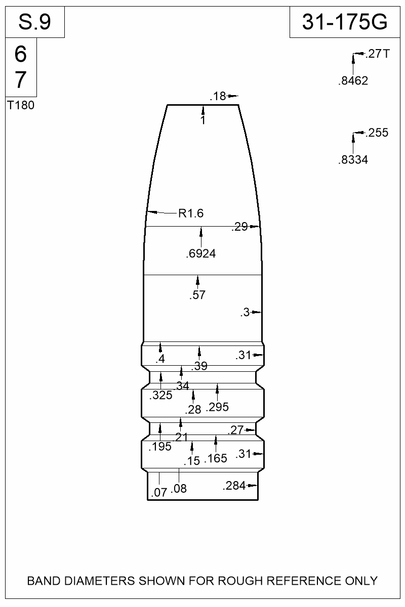 Dimensioned view of bullet 31-175G