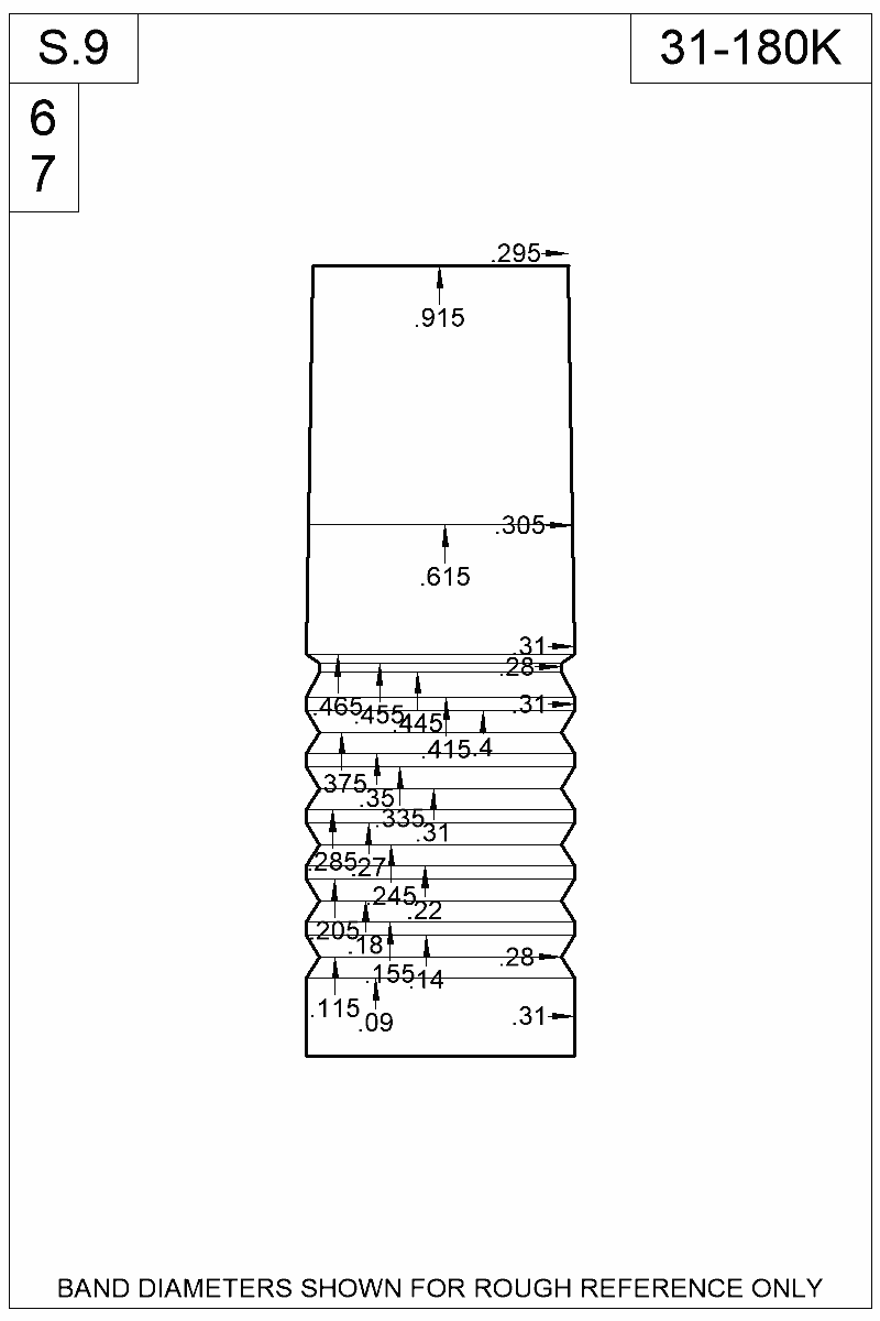 Dimensioned view of bullet 31-180K