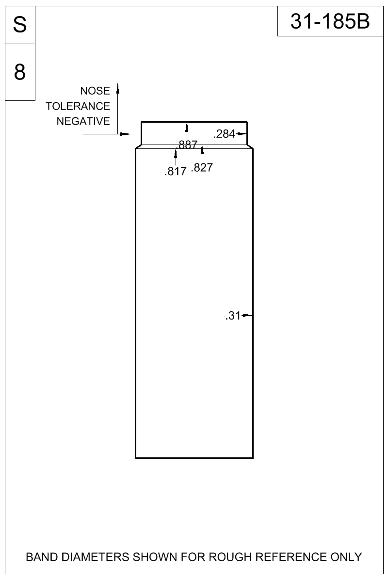 Dimensioned view of bullet 31-185B