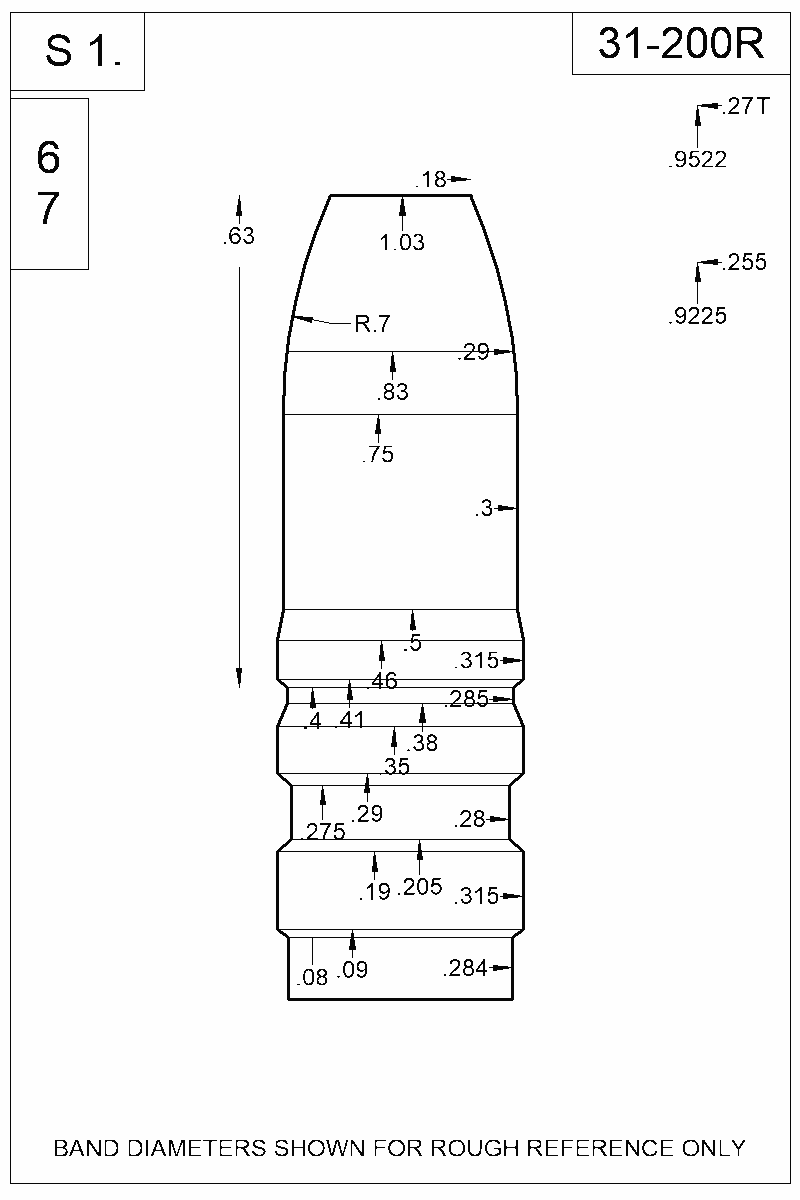 Dimensioned view of bullet 31-200R