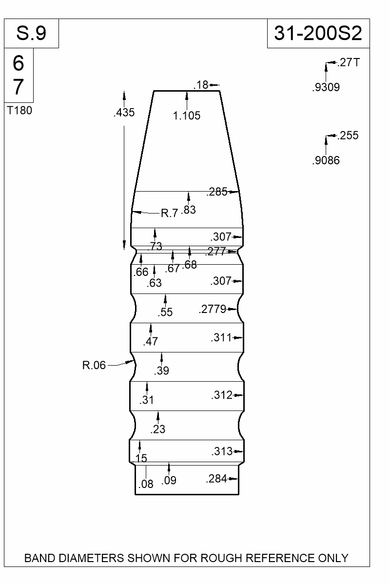 Dimensioned view of bullet 31-200S2