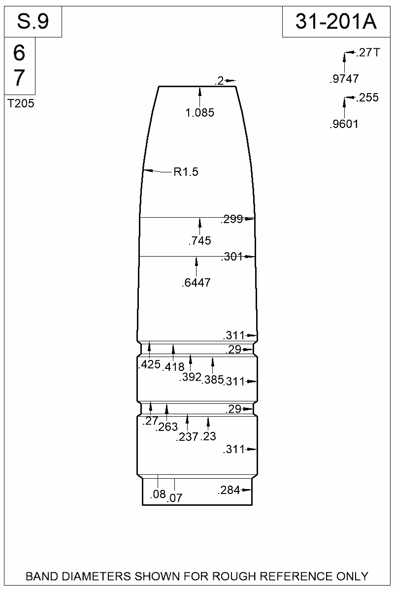 Dimensioned view of bullet 31-201A