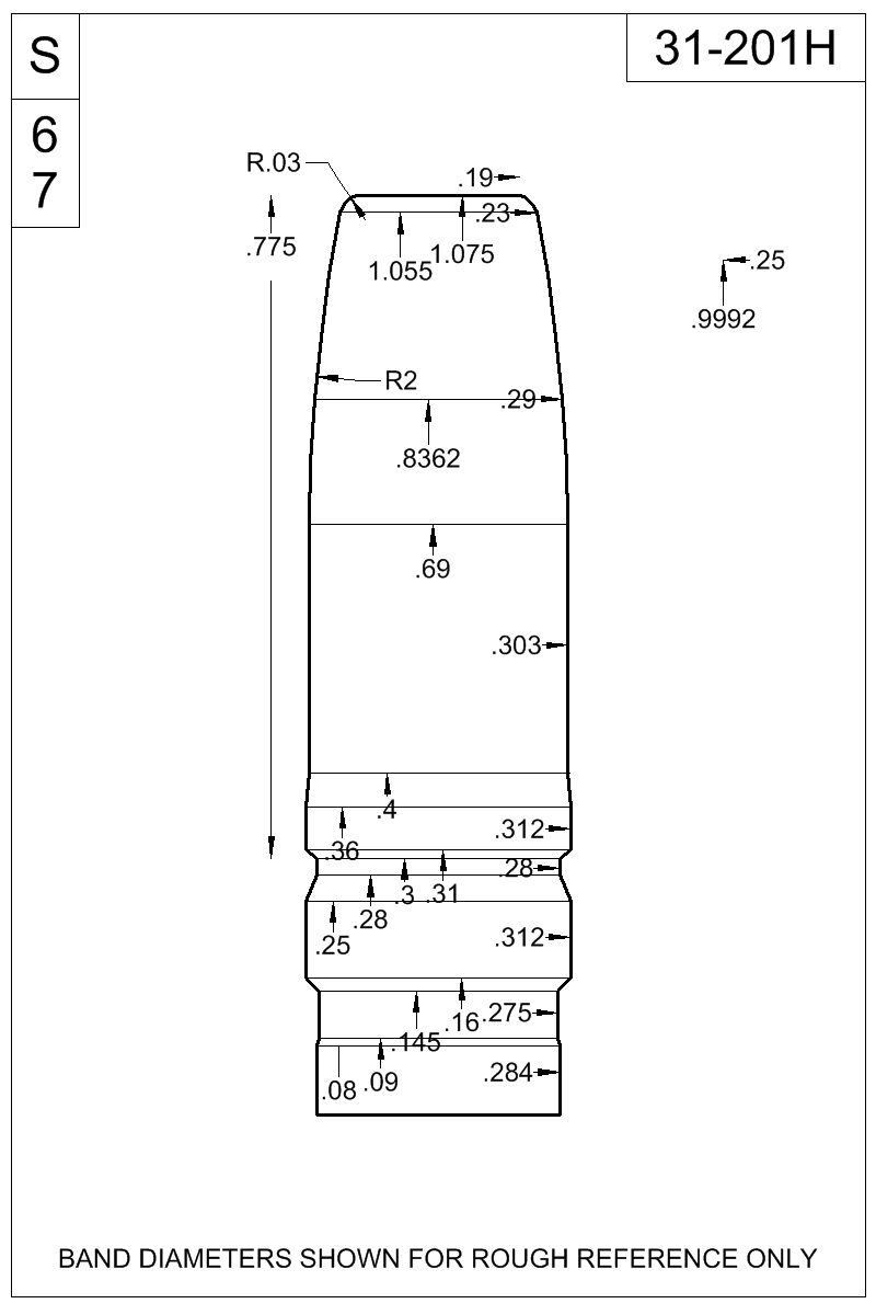 Dimensioned view of bullet 31-201H