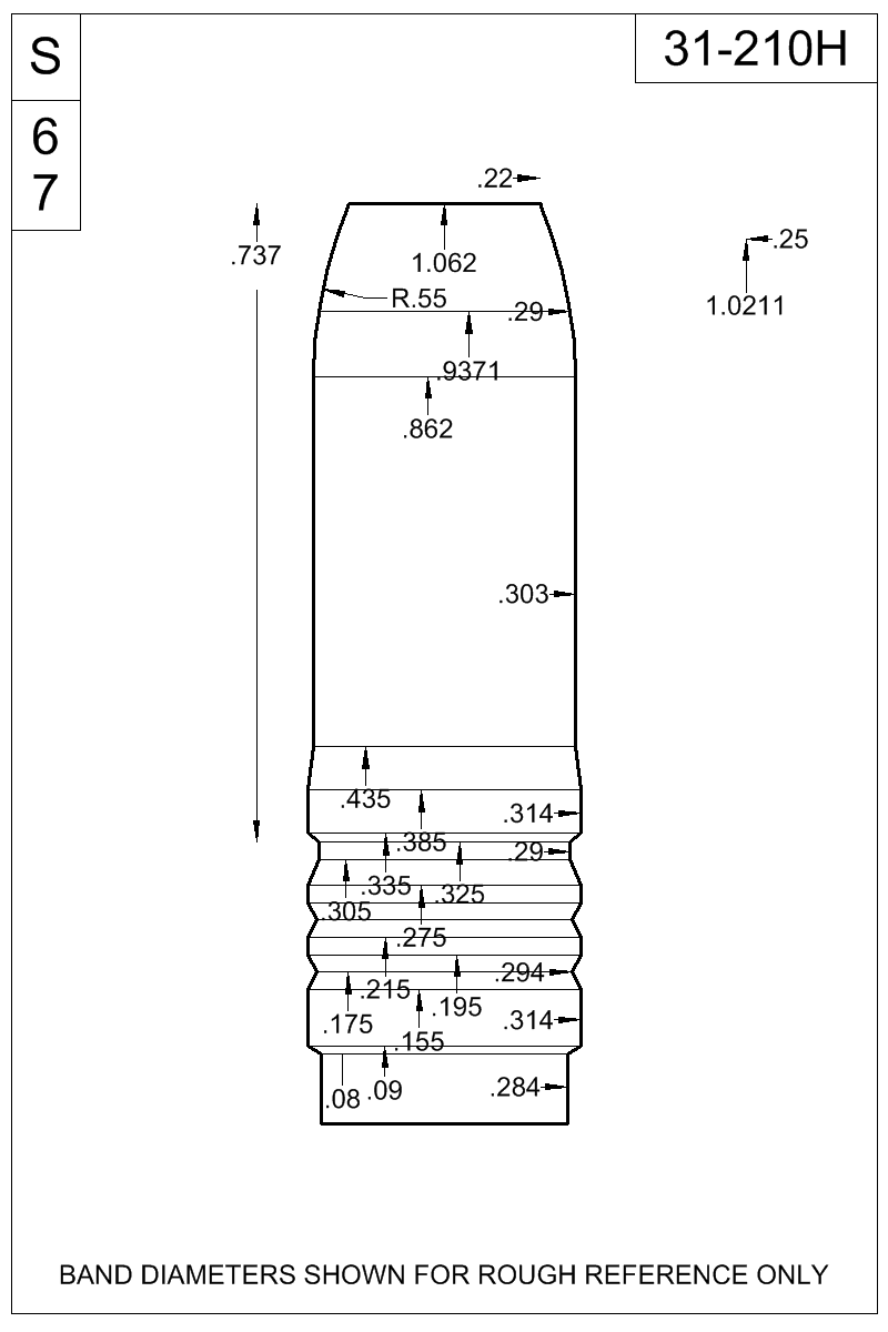 Dimensioned view of bullet 31-210H