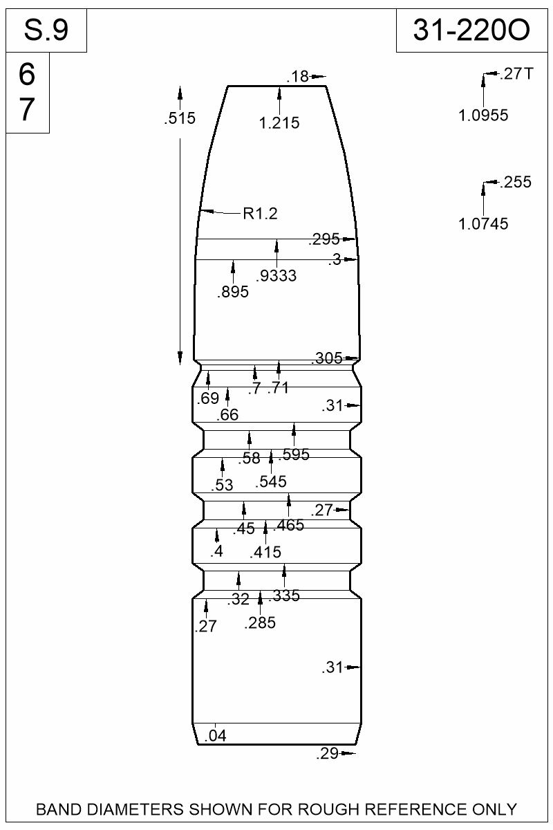 Dimensioned view of bullet 31-220O