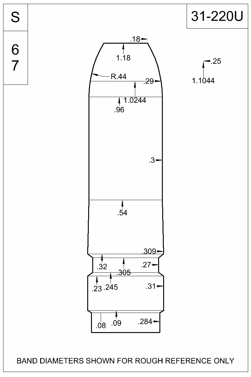 Dimensioned view of bullet 31-220U