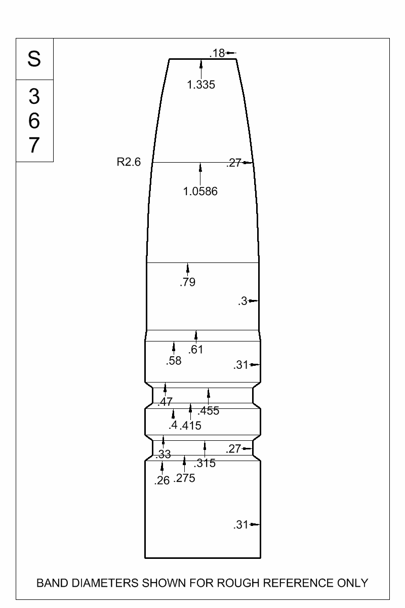Dimensioned view of bullet 31-235E
