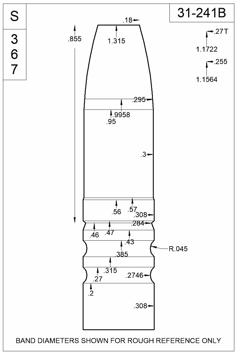 Dimensioned view of bullet 31-241B