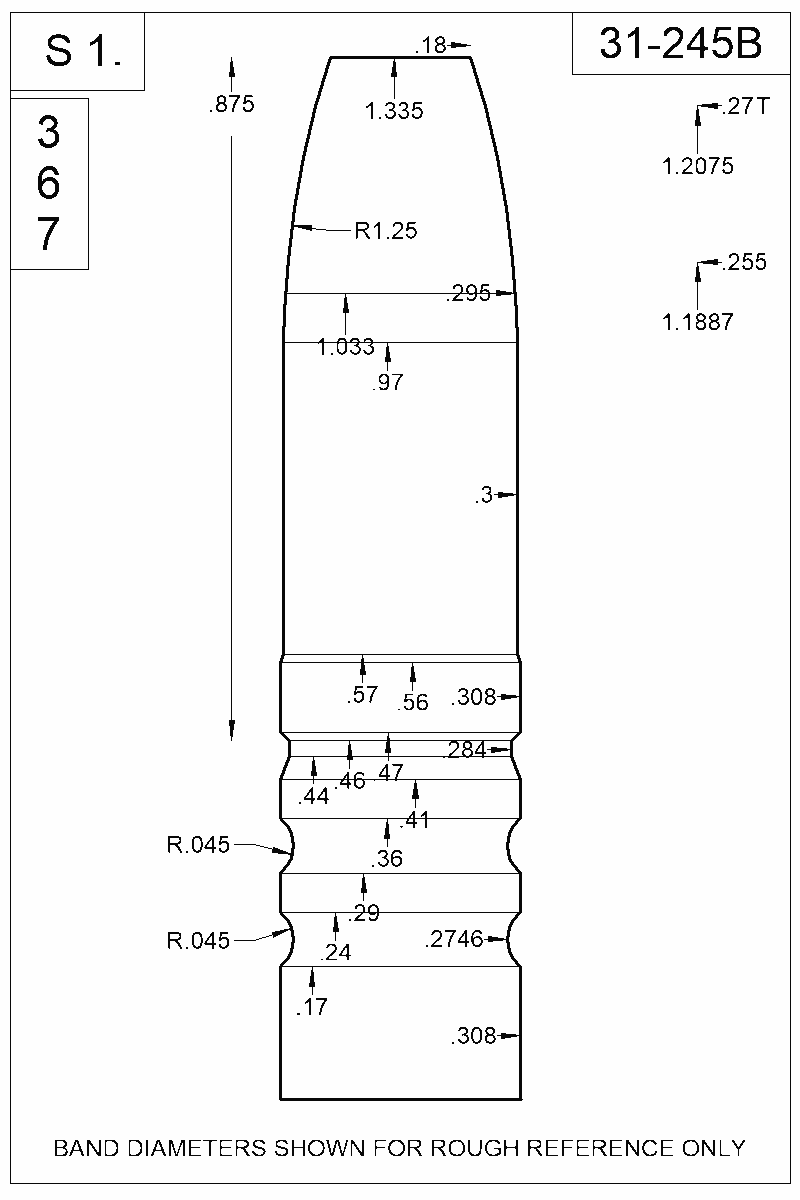 Dimensioned view of bullet 31-245B