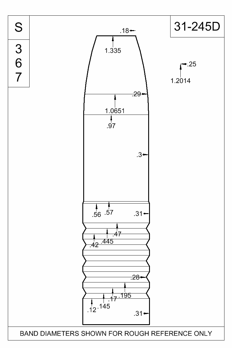 Dimensioned view of bullet 31-245BT