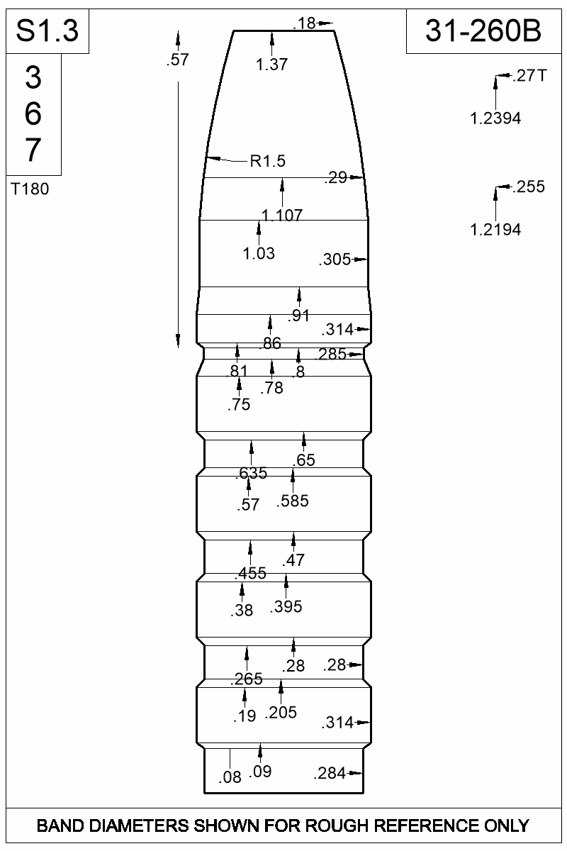 Dimensioned view of bullet 31-260B