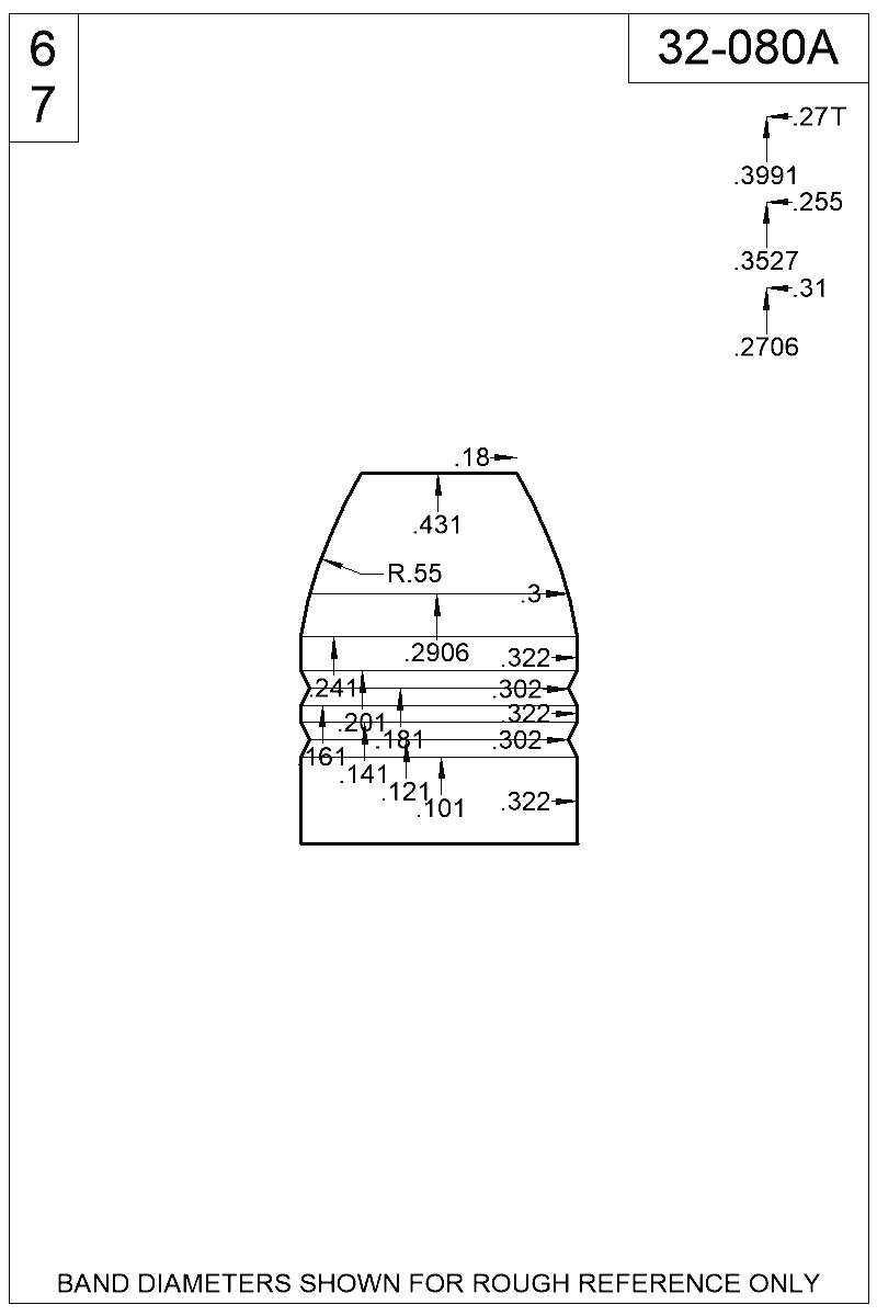 Dimensioned view of bullet 32-080A