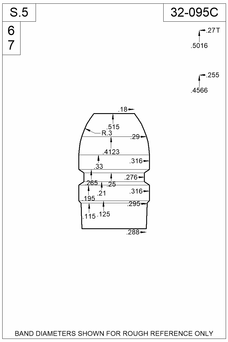 Dimensioned view of bullet 32-095C