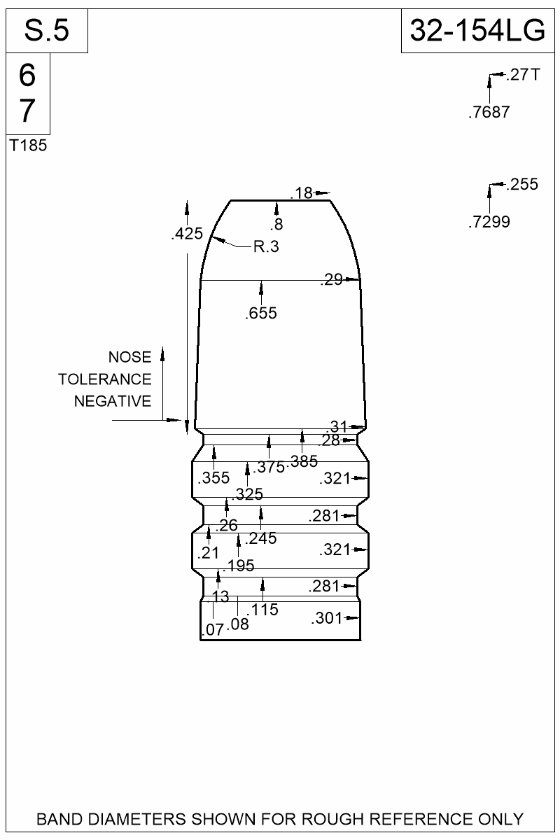 Dimensioned view of bullet 32-154LG
