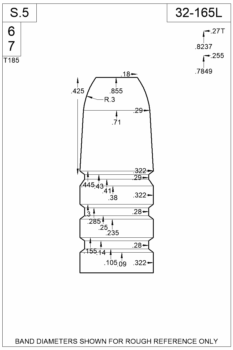 Dimensioned view of bullet 32-165L