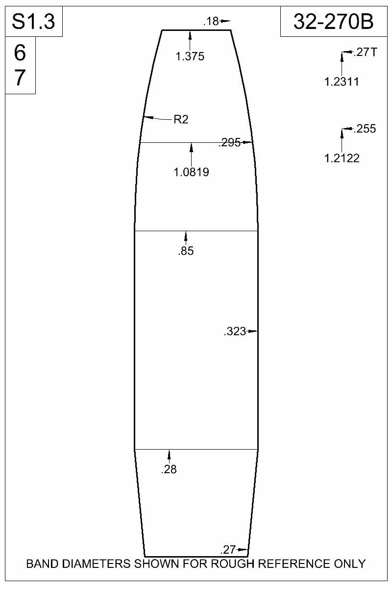 Dimensioned view of bullet 32-270B