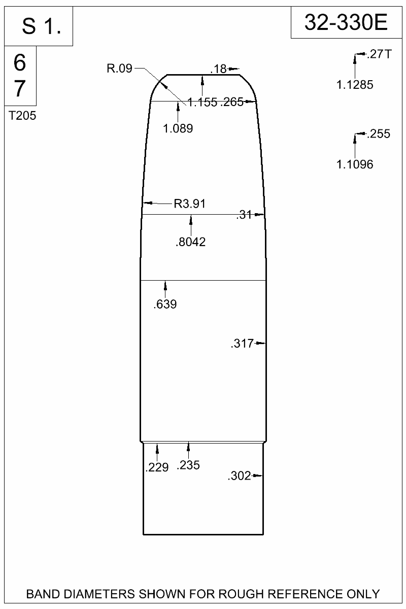 Dimensioned view of bullet 32-330E