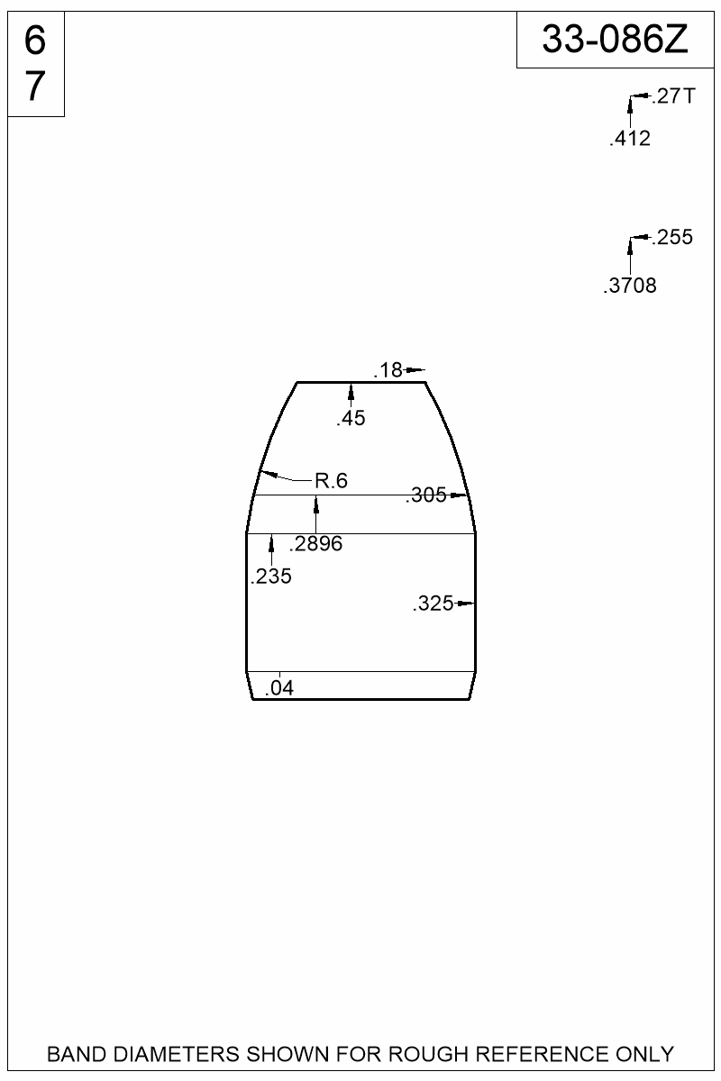 Dimensioned view of bullet 33-086Z
