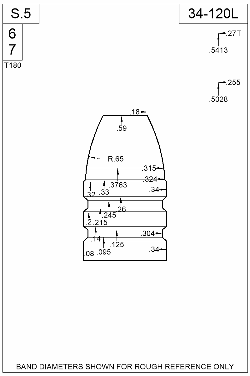Dimensioned view of bullet 34-120L