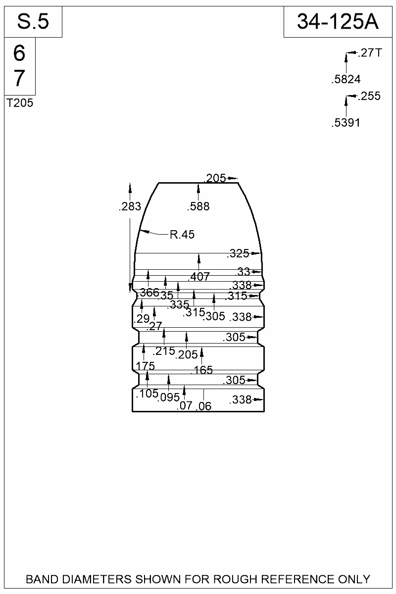 Dimensioned view of bullet 34-125A
