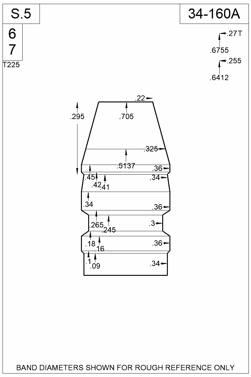 Dimensioned view of bullet 34-160A