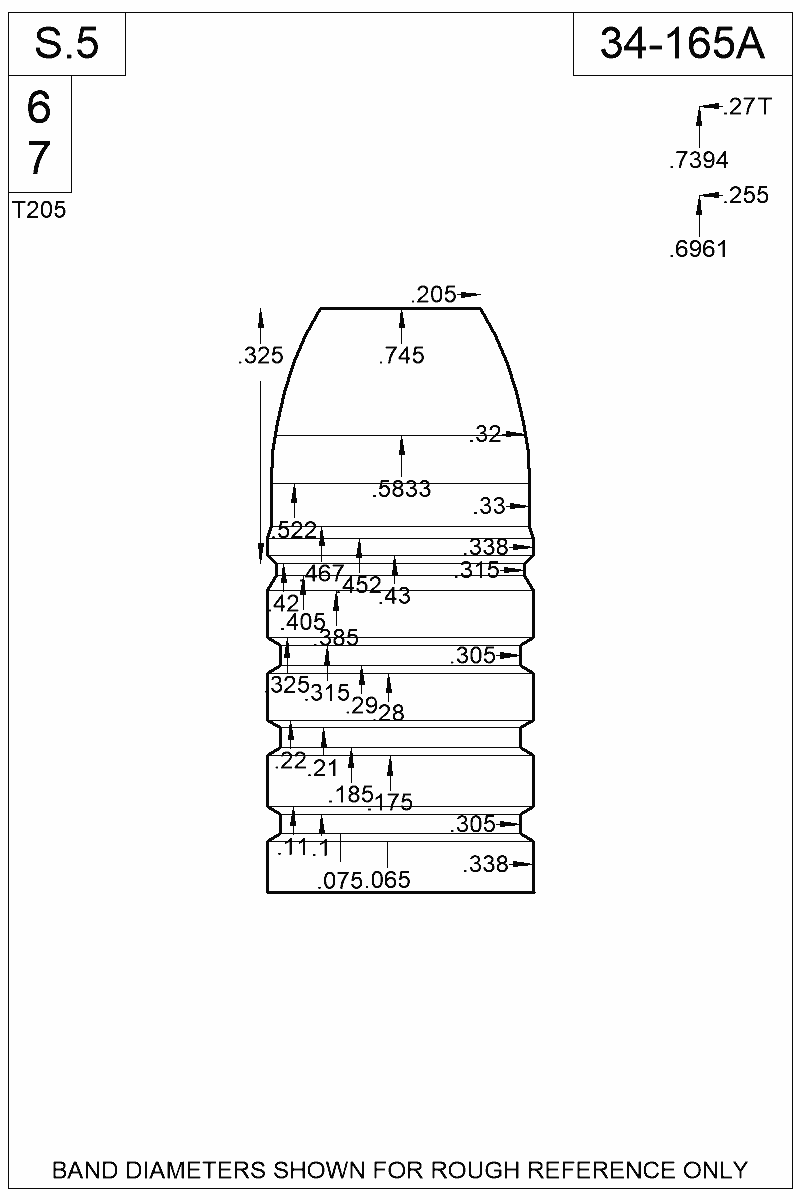 Dimensioned view of bullet 34-165A