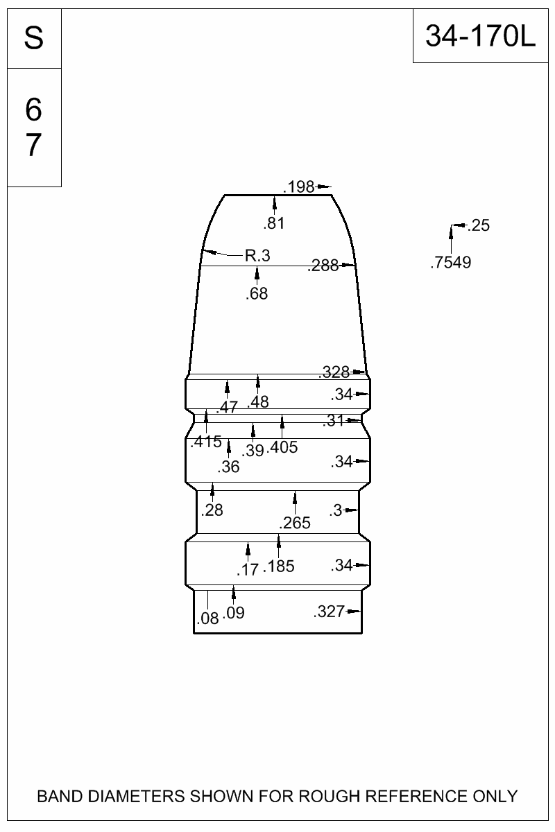 Dimensioned view of bullet 34-170L