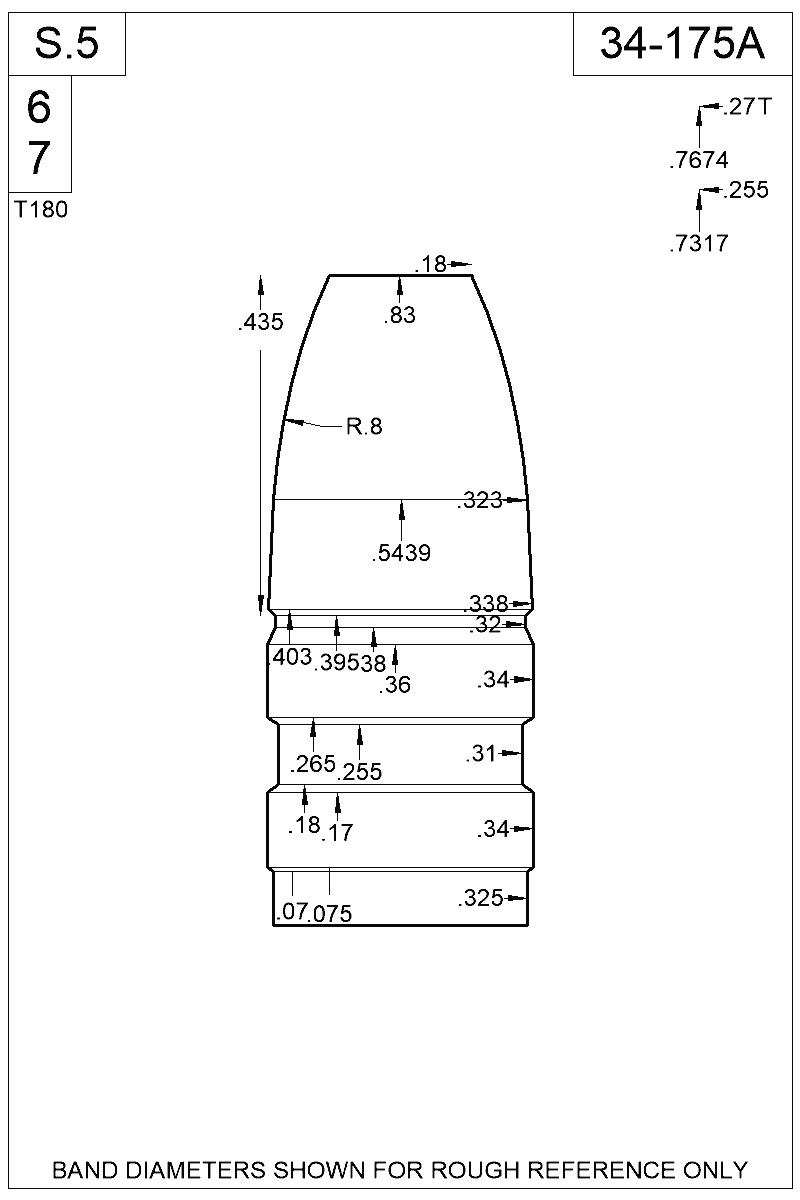 Dimensioned view of bullet 34-175A