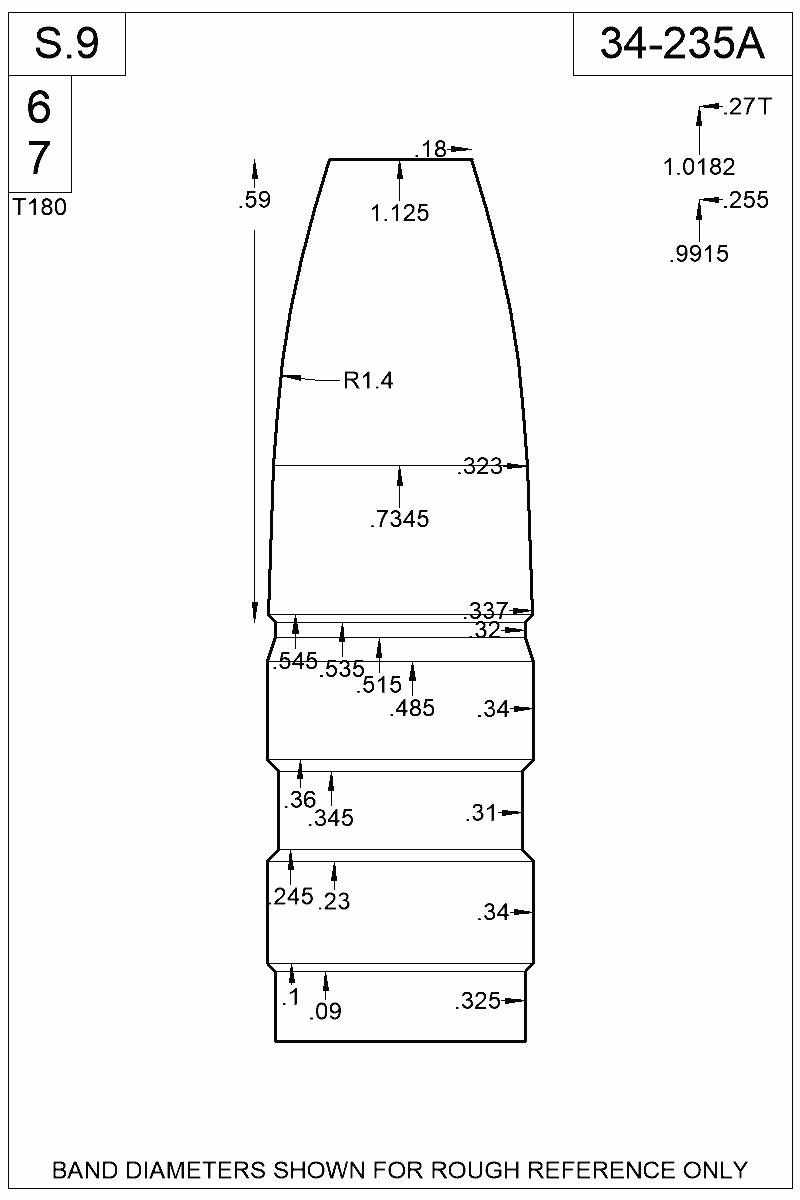 Dimensioned view of bullet 34-235A