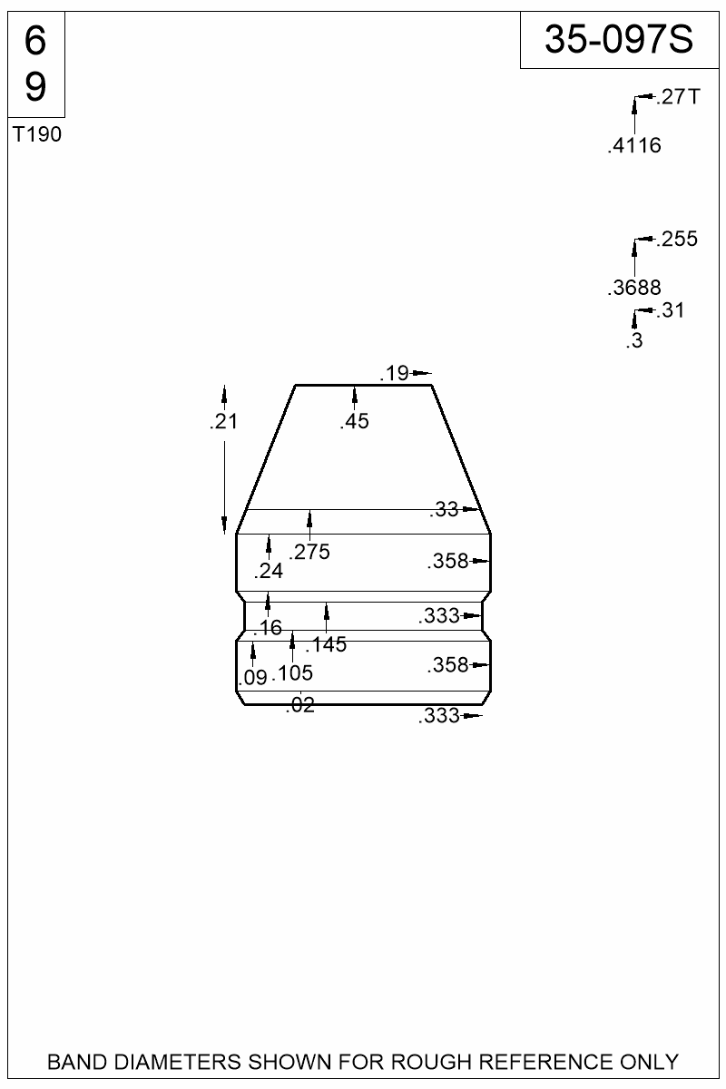 Dimensioned view of bullet 35-097S