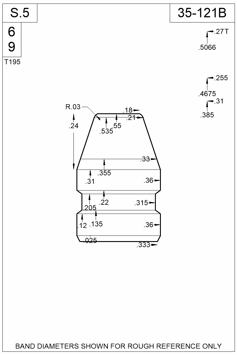 Dimensioned view of bullet 35-121B