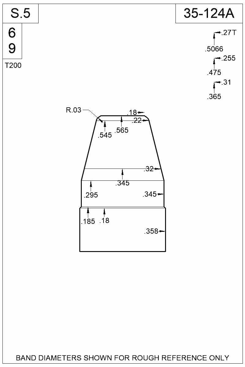 Dimensioned view of bullet 35-124A
