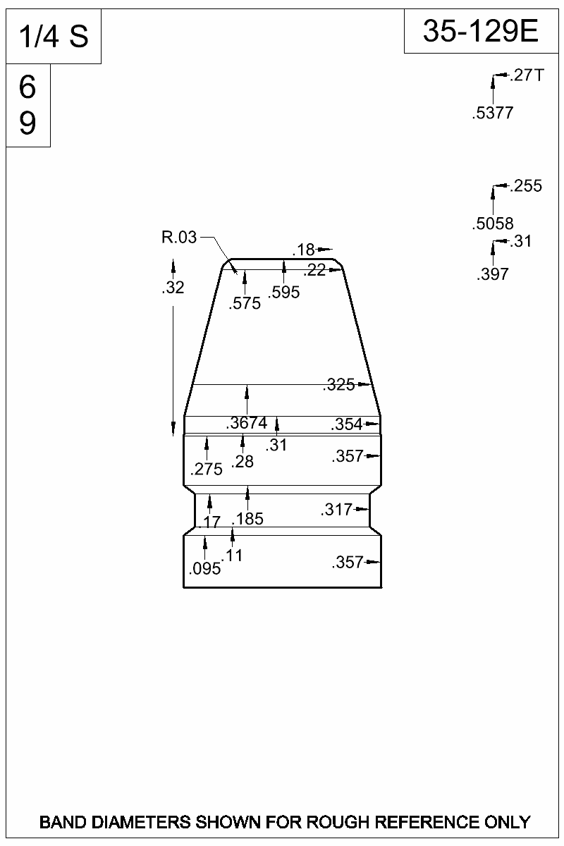 Dimensioned view of bullet 35-129E