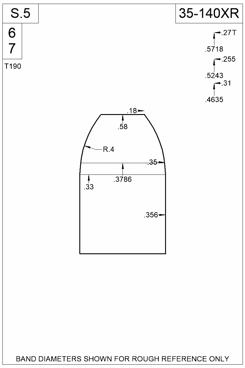 Dimensioned view of bullet 35-140XR