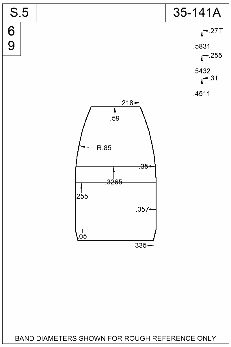 Dimensioned view of bullet 35-141A