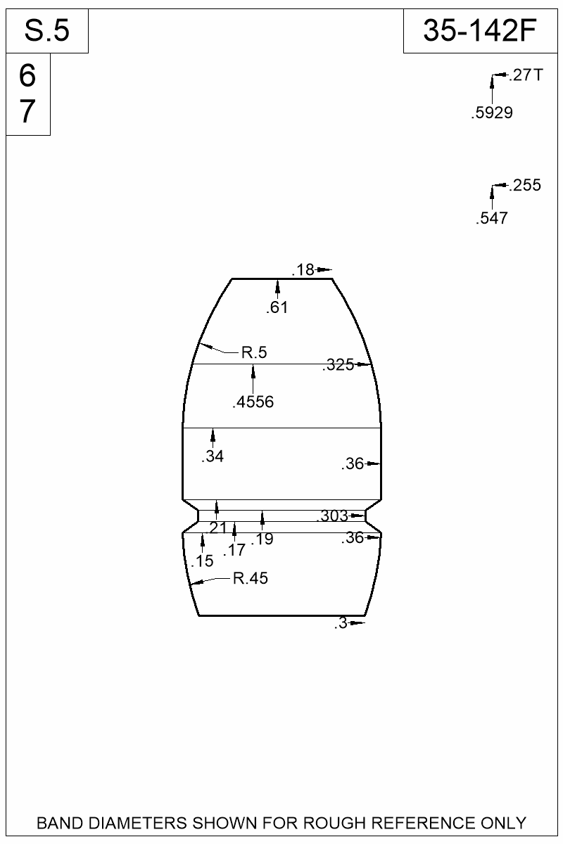 Dimensioned view of bullet 35-142F