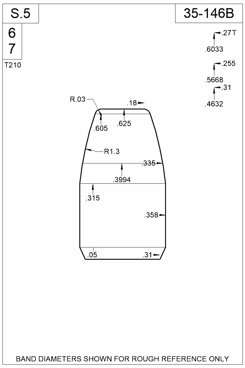 Dimensioned view of bullet 35-146B